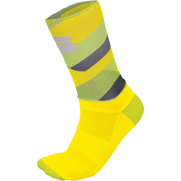 Sportful Bodyfit Team 15 Ponožky žlté fluo/svetložlté/tmavosivé