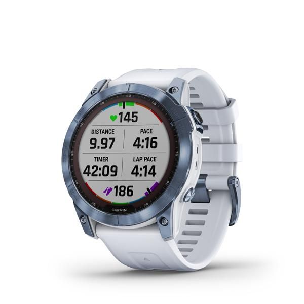 Garmin fenix 7X Sapphire Solar, Mineral Blue DLC Titanium, Whitestone Band